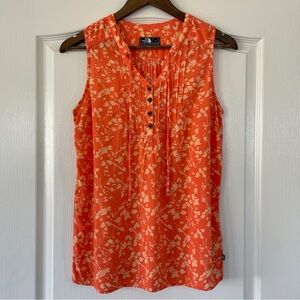 The North Face Orange Sleeveless Leaf Print Blouse S